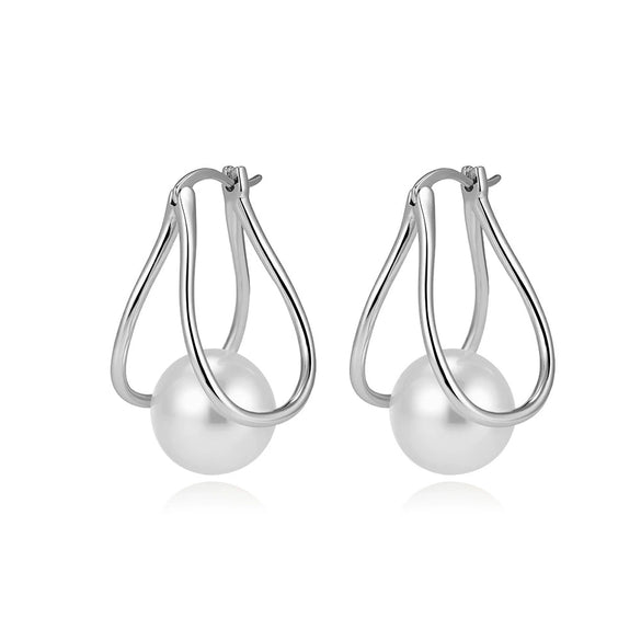 Wholesale Women's Silver Jewelry Geometric Light Luxury Minimalist Style Electroplated Necklace Bracelet Earrings With String Of Pearls Chain