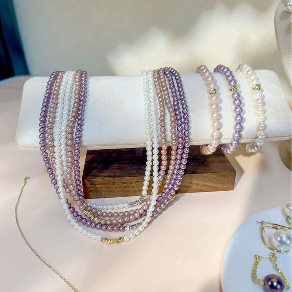 Wholesale Women's Silver Jewelry Geometric Light Luxury Minimalist Style Electroplated Necklace Bracelet Earrings With String Of Pearls Chain