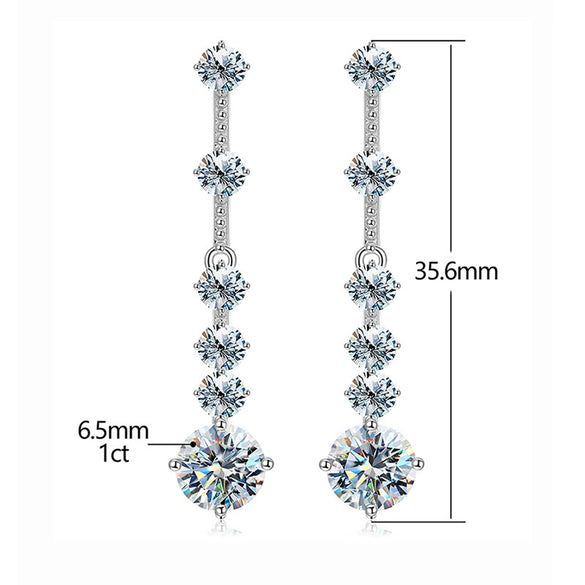 Wholesale Women's Silver 925 Long Tassel Earrings With Heart Pattern And Electroplating Moissanite Decorated