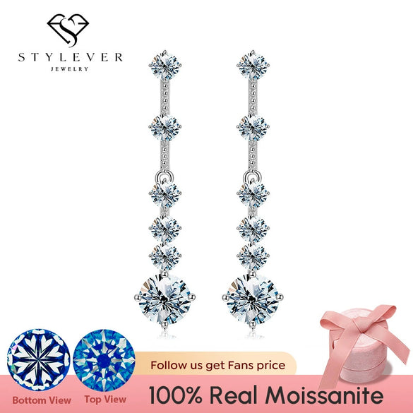 Wholesale Women's Silver 925 Long Tassel Earrings With Heart Pattern And Electroplating Moissanite Decorated