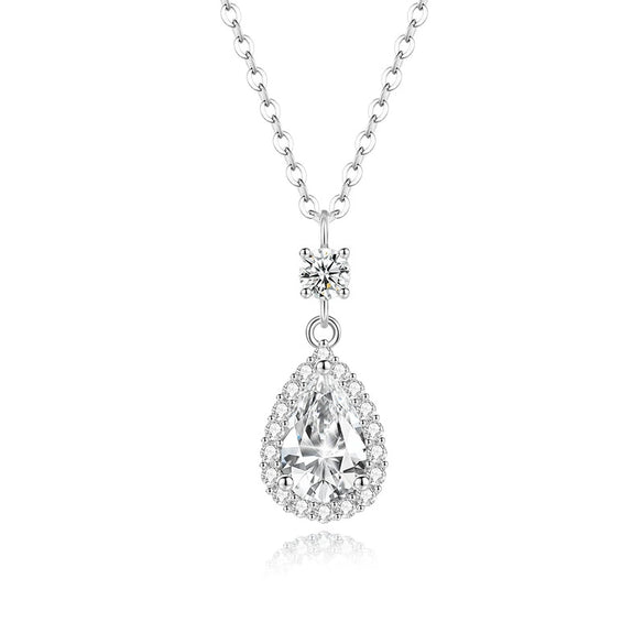 Wholesale Women's Silver Micropaved Water Drop Shape Cross Chain Necklace Light Luxury Style