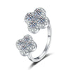 Wholesale Women's Silver Moissanite Four Leaf Clover Opening Ring With Micropaved Geometric Design Light Luxury Retro Fashion