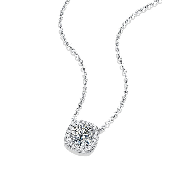 Wholesale Women's Silver 925 Moissanite Inlay Geometric Sweet Style Pendant Necklace With O Word Chain