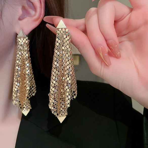 Wholesale Women's Silver Needle Hollow Flower Tassel Earrings With Real Gold Electroplating Zircon Star Pattern