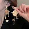 Wholesale Women's Silver Needle Hollow Flower Tassel Earrings With Real Gold Electroplating Zircon Star Pattern