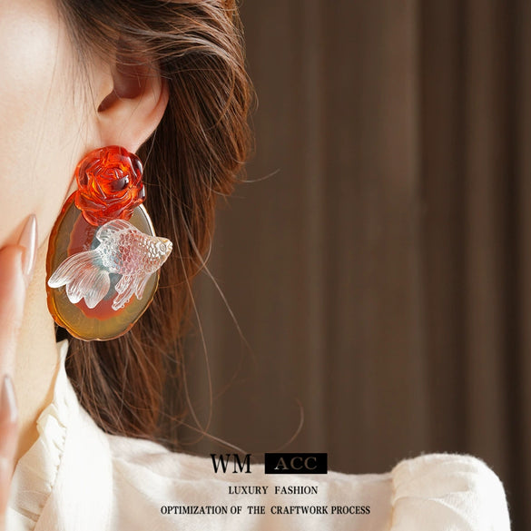 Wholesale Women's 225 Silver Needle Plastic Resin Animal Zodiac Purely Handmade Exaggerated Highend Earrings