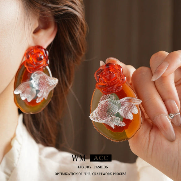 Wholesale Women's 225 Silver Needle Plastic Resin Animal Zodiac Purely Handmade Exaggerated Highend Earrings
