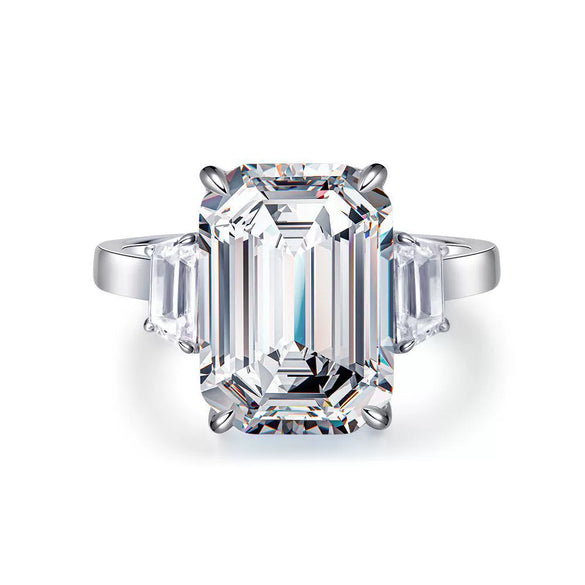 Wholesale Women's 925 Silver Ring With Emerald Cut Pink Diamond Zircon Geometric Style And Electroplating Treatment