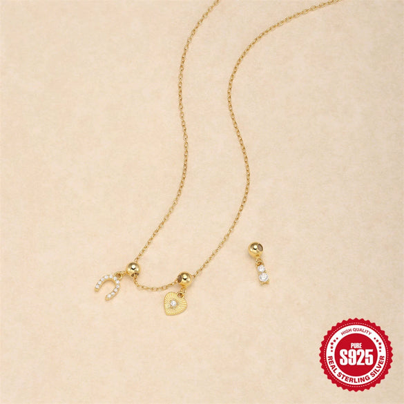 Wholesale Women's Silver 925 Silver Horseshoe Love Zircon Geometric Pendant Necklace With Removable Adjustable O Chain Electroplating
