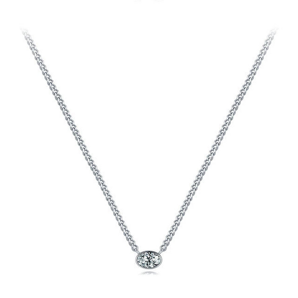 Wholesale Women's 925 Silver Simple Geometric Style Cuban Chain Clavicle Necklace With Simulation Diamond Pendant And Seiko Design
