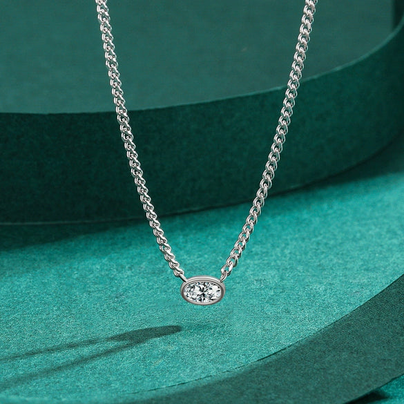 Wholesale Women's 925 Silver Simple Geometric Style Cuban Chain Clavicle Necklace With Simulation Diamond Pendant And Seiko Design