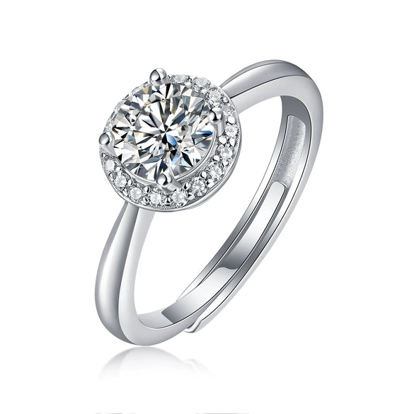 Wholesale Women's 925 Silver Simple Round Moissanite Ring With Sixclaw Inlay And Geometric Pattern And Goldenplated Finish