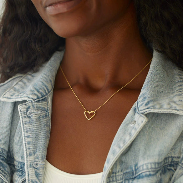 Wholesale Women's Silver 925 Sterling Hollow Heart Geometric Ochain Necklace With Electroplating