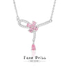Wholesale Women's 925 Silver Tassel Knot Clavicle Chain With Pink Diamond Pendant And Geometric Design