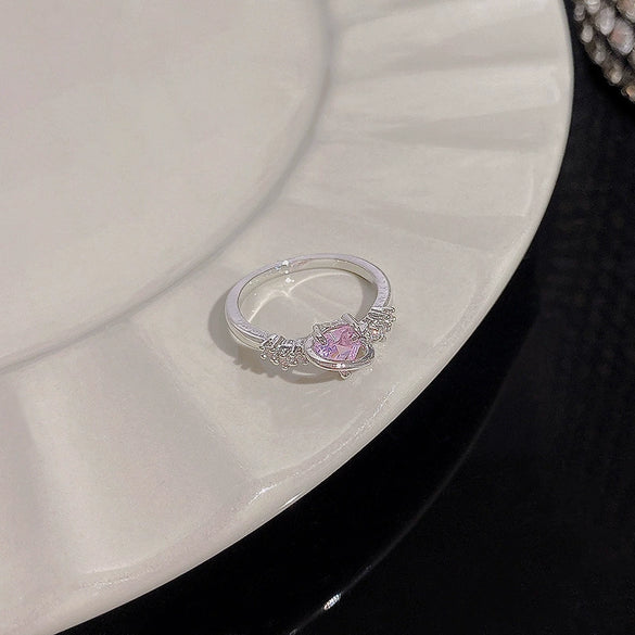 Wholesale Women's Silver Zircon Open Ring Copper Electroplating Heart Bow Geometric Shape