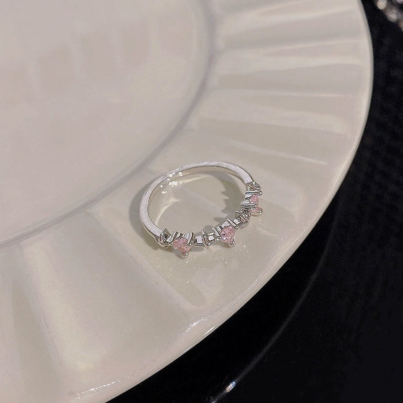 Wholesale Women's Silver Zircon Open Ring Copper Electroplating Heart Bow Geometric Shape