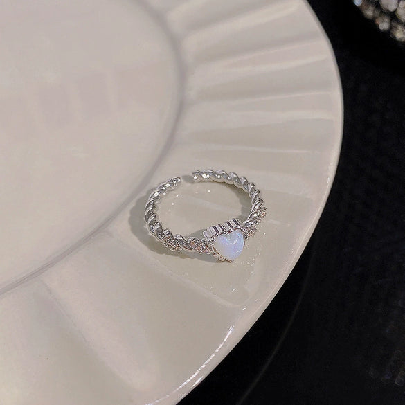 Wholesale Women's Silver Zircon Open Ring Copper Electroplating Heart Bow Geometric Shape