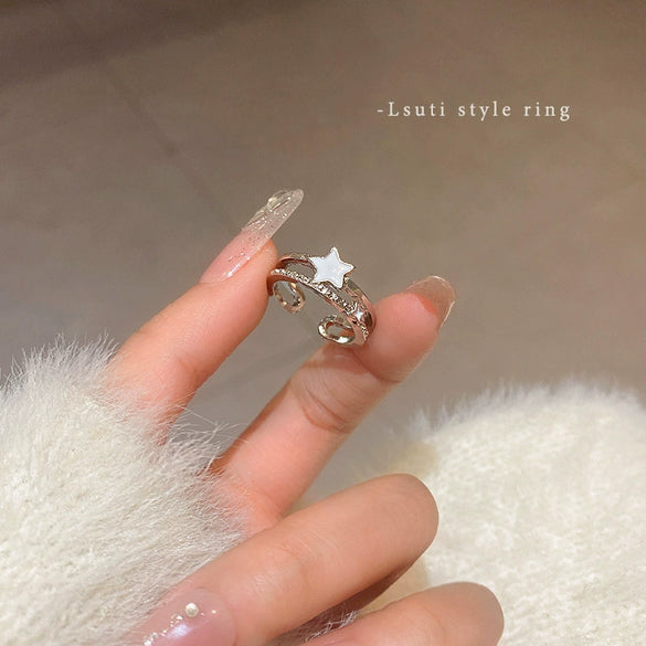 Wholesale Women's Silver Zircon Open Ring Copper Electroplating Heart Bow Geometric Shape
