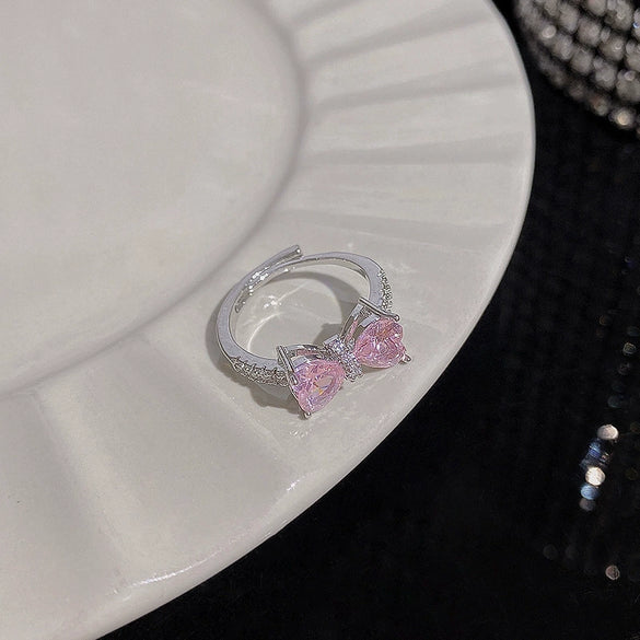 Wholesale Women's Silver Zircon Open Ring Copper Electroplating Heart Bow Geometric Shape