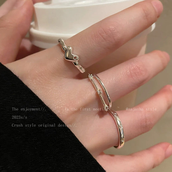 Wholesale Women's Silver Zircon Open Ring Copper Electroplating Heart Bow Geometric Shape