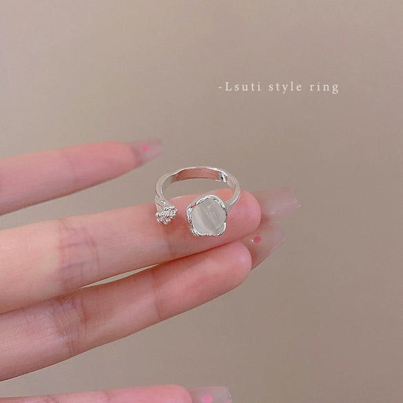 Wholesale Women's Silver Zircon Open Ring Copper Electroplating Heart Bow Geometric Shape