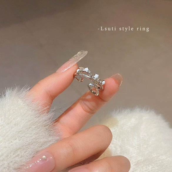 Wholesale Women's Silver Zircon Open Ring Copper Electroplating Heart Bow Geometric Shape