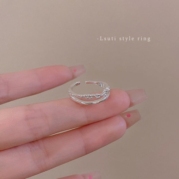 Wholesale Women's Silver Zircon Open Ring Copper Electroplating Heart Bow Geometric Shape