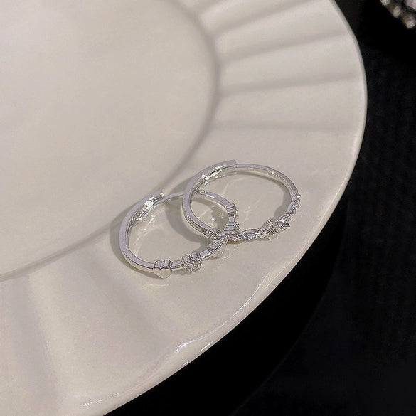 Wholesale Women's Silver Zircon Open Ring Copper Electroplating Heart Bow Geometric Shape