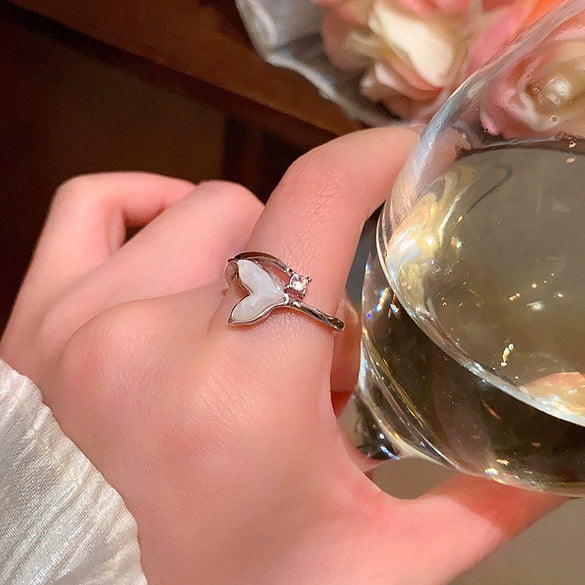 Wholesale Women's Silver Zircon Open Ring Copper Electroplating Heart Bow Geometric Shape