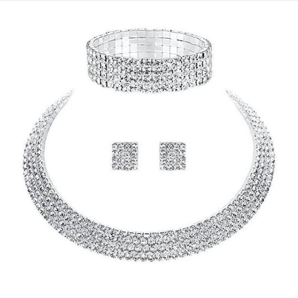 Wholesale Women's Silverplated Jewelry Set With Rhinestone Earrings Necklace And Bracelet In Love Water Drops Bell Pattern