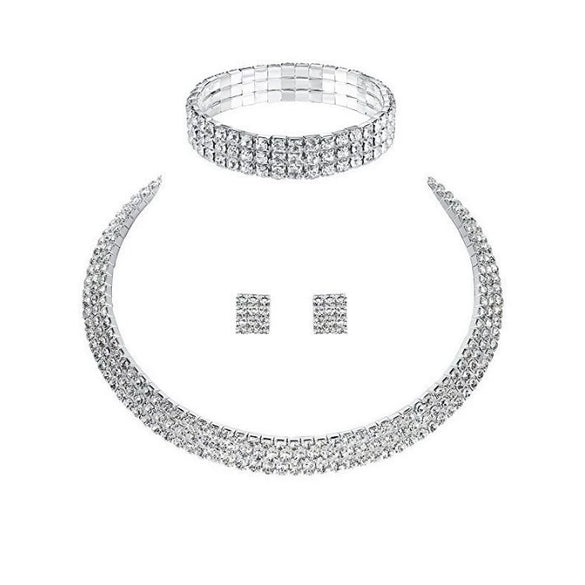 Wholesale Women's Silverplated Jewelry Set With Rhinestone Earrings Necklace And Bracelet In Love Water Drops Bell Pattern