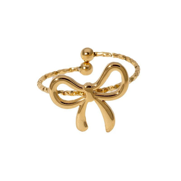 Wholesale Women's Simple All Match Cute Small Bowknot Opening Ring Gold Plated Stainless Steel