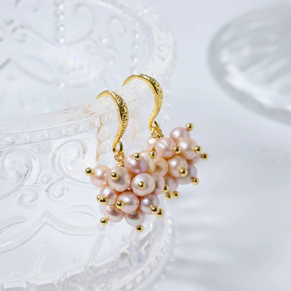 Wholesale Women's Simple Allmatch Geometric Copper Freshwater Pearl Stitching Multiband Pink Purple Earrings Electroplated Jewelry Accessories