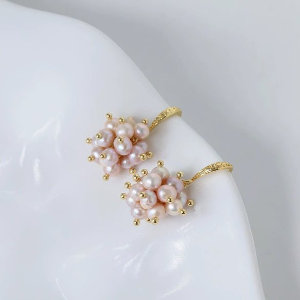Wholesale Women's Simple Allmatch Geometric Copper Freshwater Pearl Stitching Multiband Pink Purple Earrings Electroplated Jewelry Accessories