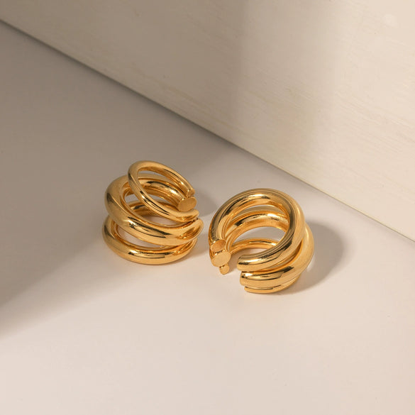 Wholesale Women's Simple Allmatch Threelayer Ear Clip Earrings Jewelry In Ins Style Made Of Stainless Steel With Electroplating And Geometric Design