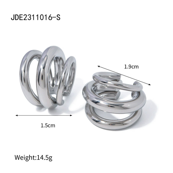 Wholesale Women's Simple Allmatch Threelayer Ear Clip Earrings Jewelry In Ins Style Made Of Stainless Steel With Electroplating And Geometric Design