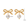 Wholesale Women's Simple Animal Style Titanium Steel Snake Bone Chain Necklace And Earrings Set With Bowknot Fake Pearls Electroplated
