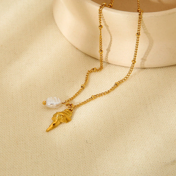 Wholesale Women's Simple Animal Zodiac Shell Pendant Stainless Steel 18K Gold Plated Necklace
