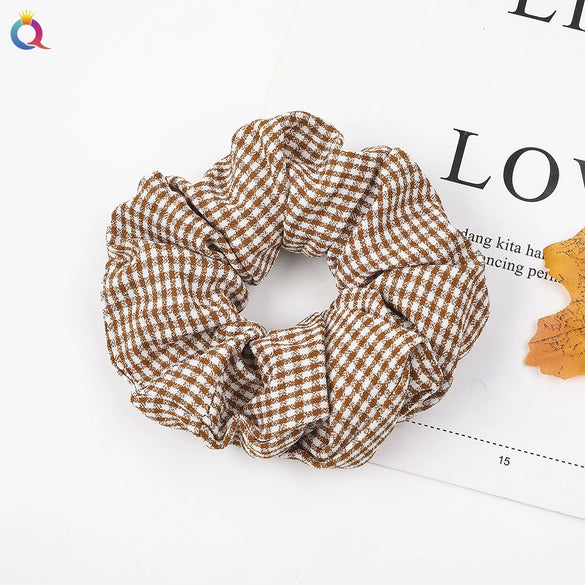 Wholesale Women's Simple Basic Fabric Plaid Handmade Hair Ring Headwear