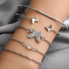 Wholesale Women's Simple Bohemian Metal Butterfly Open Diamond Crystal 5Piece Bracelet With Electroplating