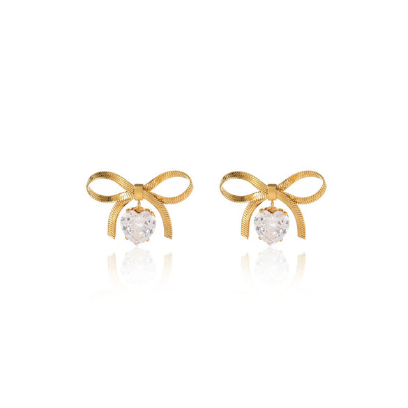 Wholesale Women's Simple Bow Titanium Steel Electroplated Diamond Earrings
