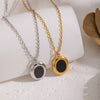 Wholesale Women's Simple Classic Geometric Black Gold Oil Drop Round Stainless Steel Necklace With O Word Chain Pvd Furnace Vacuum Real Gold Plating