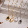 Wholesale Women's Simple Classic Geometric Black Gold Oil Drop Round Stainless Steel Necklace With O Word Chain Pvd Furnace Vacuum Real Gold Plating