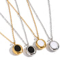 Wholesale Women's Simple Classic Geometric Black Gold Oil Drop Round Stainless Steel Necklace With O Word Chain Pvd Furnace Vacuum Real Gold Plating