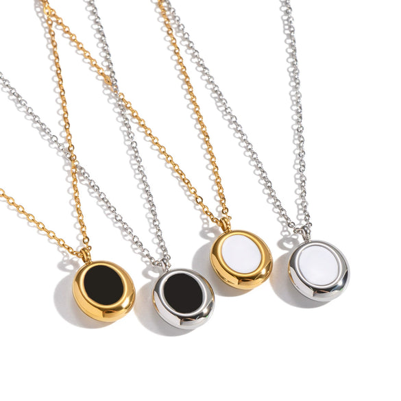 Wholesale Women's Simple Classic Geometric Black Gold Oil Drop Round Stainless Steel Necklace With O Word Chain Pvd Furnace Vacuum Real Gold Plating