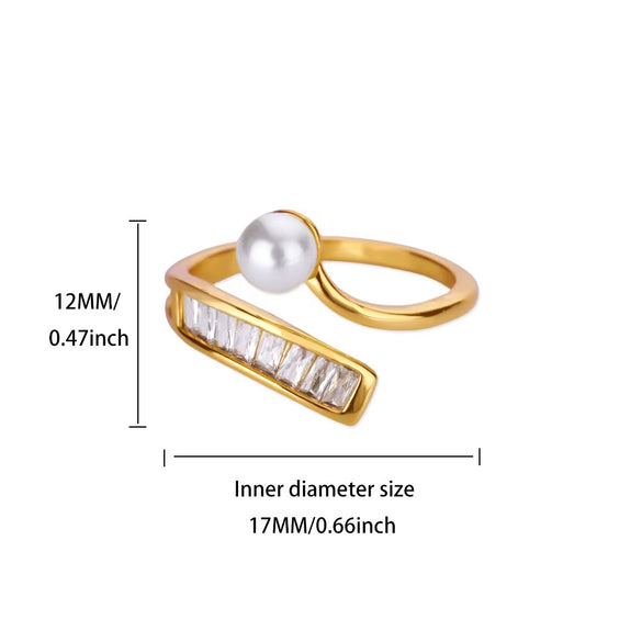 Wholesale Women's Simple Compact Pearl Open Ring Copper Zircon Gold Plated
