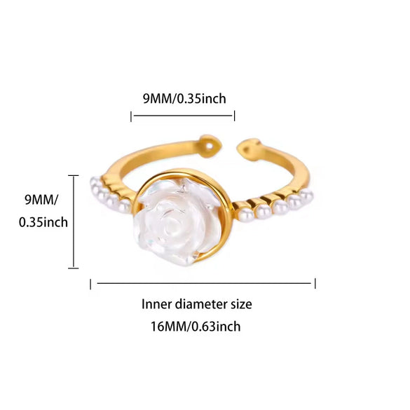 Wholesale Women's Simple Compact Pearl Open Ring Copper Zircon Gold Plated