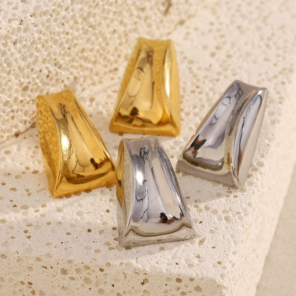 Wholesale Women's Simple Creative Geometric Curved Trapezoidal 316L Stainless Steel 18K Gold Plated Earrings
