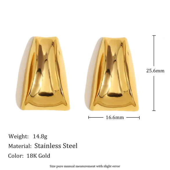 Wholesale Women's Simple Creative Geometric Curved Trapezoidal 316L Stainless Steel 18K Gold Plated Earrings