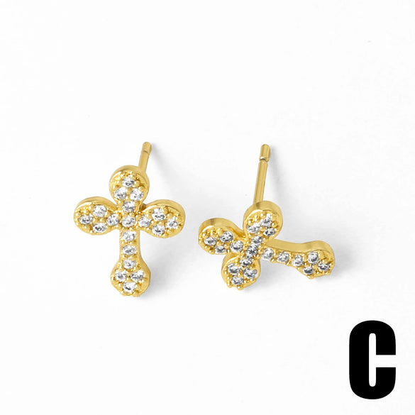 Wholesale Women's Simple Cross Copper 18K Gold Plated Earrings